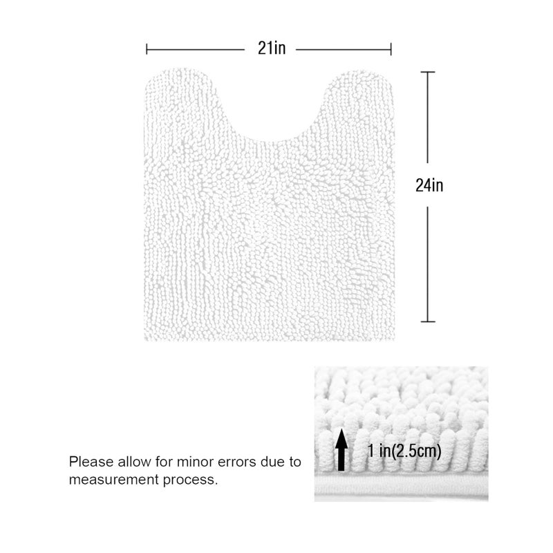 ITSOFT Non-Slip Shaggy Chenille Toilet Contour Bathroom Rug with Water Absorbent, 24 x 21 Inches U-Shaped White - Image 2